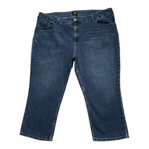 LEE Womens Plus Size 24W M Cropped Capri Cotton Blend Blue Jeans 22" Inseam